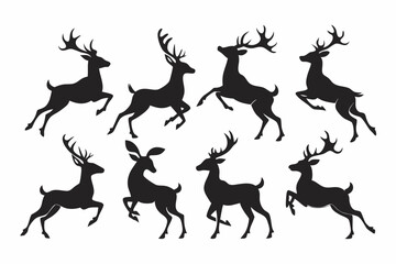 Deer silhouette vector set, Collection of reindeer silhouette isolated on white background. vector illustration
 
