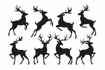 Deer silhouette vector set, Collection of reindeer silhouette isolated on white background. vector illustration
 
