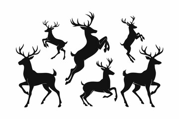 Deer silhouettes set vector illustration, black deer silhouette icon bundle

