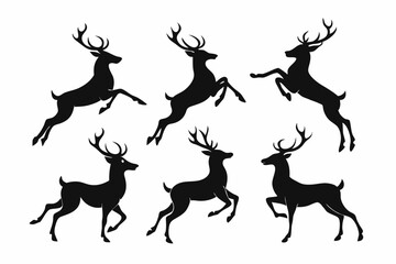 Deer silhouettes set vector illustration, black deer silhouette icon bundle

