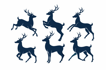 Deer silhouettes set vector illustration, black deer silhouette icon bundle

