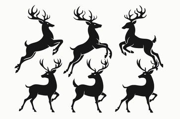 Deer silhouettes set vector illustration, black deer silhouette icon bundle

