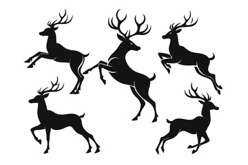 Deer silhouettes set vector illustration, black deer silhouette icon bundle

