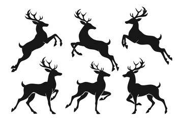 Deer silhouettes set vector illustration, black deer silhouette icon bundle

