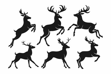 Deer silhouettes set vector illustration, black deer silhouette icon bundle

