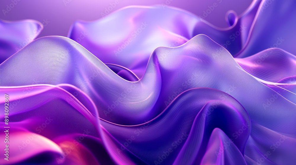 Poster Purple abstract glowing waves background, cosmic futuristic minimalistic bright light abstract background space, Bright empty space with beautiful wavy forms and highlights