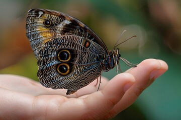 Close-Up of Butterfly Resting on Hand - Nature, Wildlife, and Macro Photography