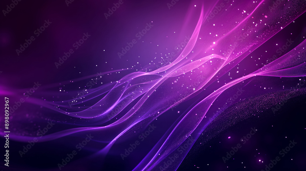 Poster Purple abstract glitter and waves background, cosmic futuristic minimalistic bright light abstract background copy space, Bright empty space with beautiful wavy forms and highlights