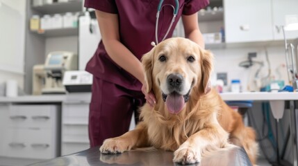 The golden retriever at vet