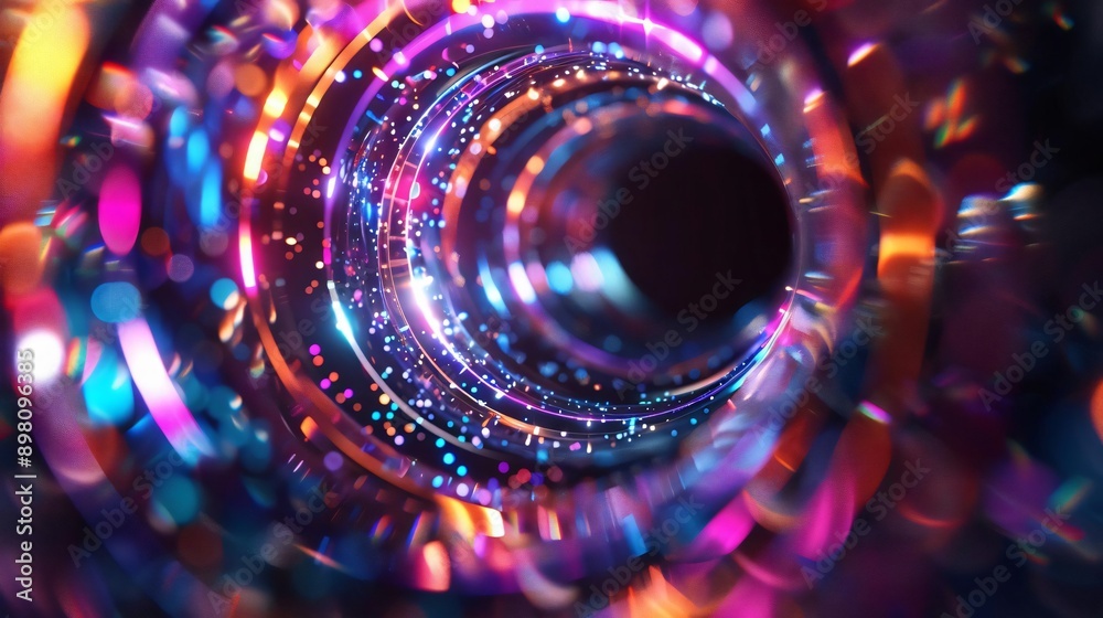 Poster colorful abstract pattern with glowing lights and swirling shapes, creating a mesmerizing visual dep