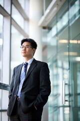 Portrait of an Asian CEO in a corporate setting, Generative AI