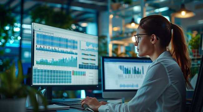 a government employee using a grp software to report on public spending. cost calculation through statistical data analysis.