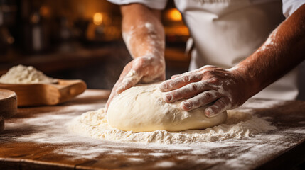 Hands of baker kneading dough isolated on black background. Bakers hands kneading dough for bread