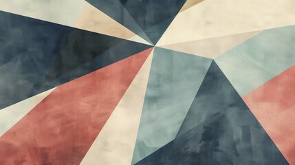 Obraz premium Vintage and grunge abstract background featuring a geometric pattern of blue, red, beige, and white triangles