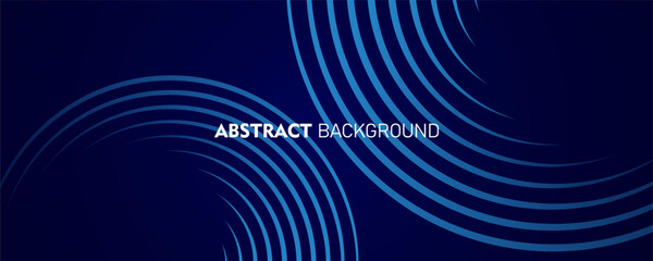 Abstract blue glowing geometric lines on dark blue background. Modern shiny blue circle lines pattern. Futuristic technology concept. Suit for cover, poster, banner, brochure, header, website