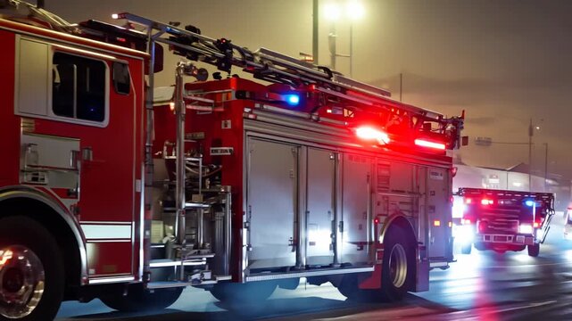 Fire Truck Responding to an Emergency at Night