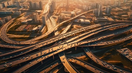 Aerial View of Complex Highway Interchange in City