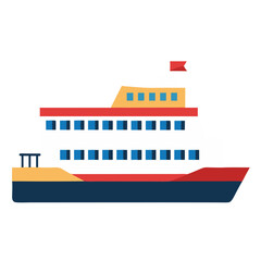 Fototapeta premium cartoon vector ferry boat in red and yellow and blue
