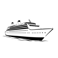 Obraz premium black line drawing of cruise ship sailing, holiday vacation travel tourism