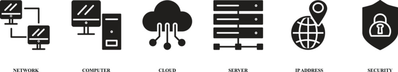 Network technology banner web icon vector illustration concept with icon of network, computer, cloud, server, ip address and security