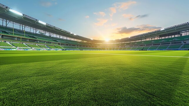 Empty Stadium with Grass Field.