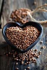 Close-up of heart-shaped quinoa seeds, symbolizing love and healthy eating.
