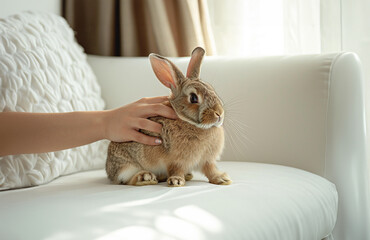Woman petting bunny
