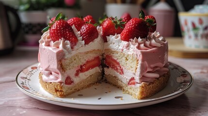 Strawberry Cake With Whipped Cream