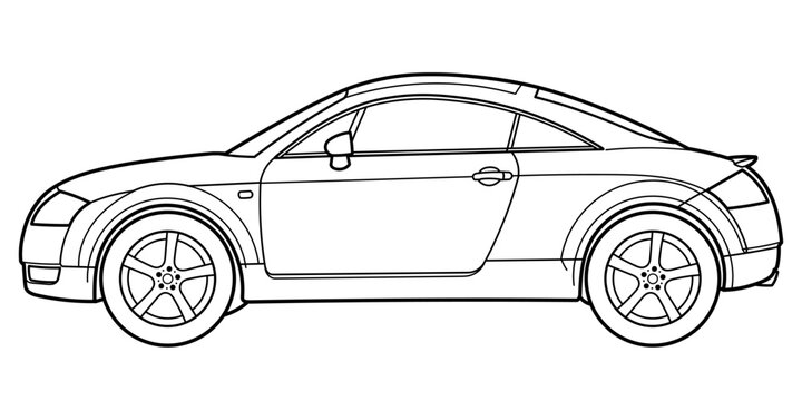 recommend clip art: Ivano-Frankivsk, Ukraine - 25 July 2024: Outline drawing of a Audi TT classic coupe car, sport car from side view. Vector doodle illustration, design for coloring book or print