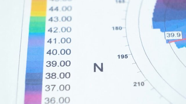 Results of the examination of the thickness and curvature of the cornea in a patient with keratoconus.