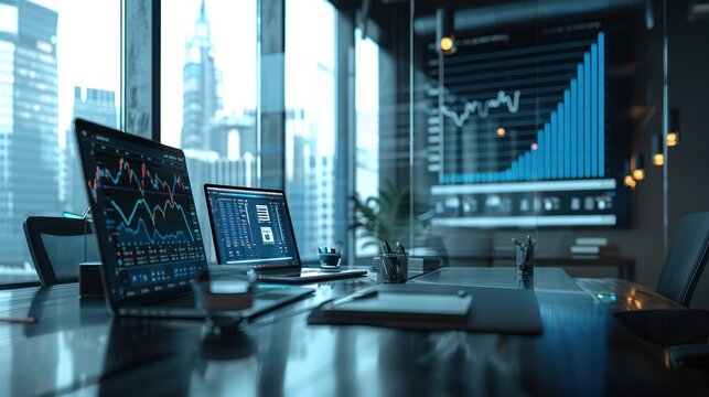 digital financial services office where advisors use AI to analyze clients' portfolios and provide real-time investment advice