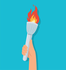 hand holding torch with burning flame vector illustration