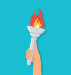 hand holding torch with burning flame vector illustration