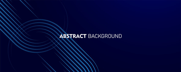 Abstract blue glowing geometric lines on dark blue background. Modern shiny blue circle lines pattern. Futuristic technology concept. Suit for cover, poster, banner, brochure, header, website