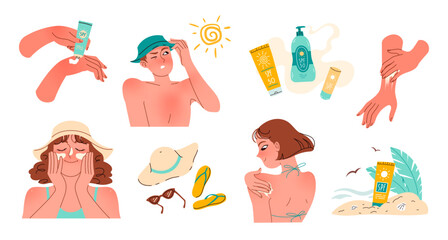 Sunscreen SPF protection. Applying sunscreen to skin Sun UV