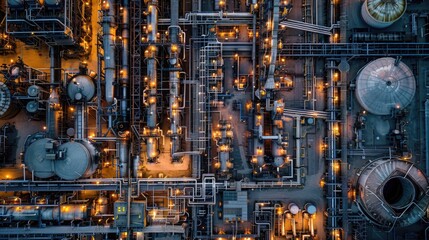 Fototapeta premium Industrial area with oil refineries and chemical plants, emphasizing the scale of operations and machinery with this inviting photo.