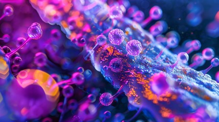 Thriving Bacteria on Yogurt Spoon - Detailed Macro Shot of Microorganisms in Vibrant Colors