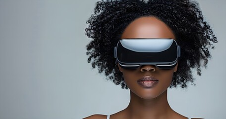 Futuristic Woman Wearing Virtual Reality Headset Immersed in Digital Experience, Exploring Virtual Worlds