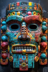 Obraz premium Colorful and detailed aztec mask with cultural significance