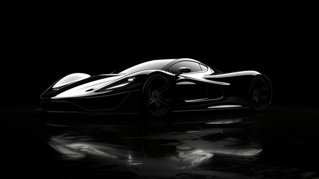 Sleek sports car outlined against a black background, facing the viewer.