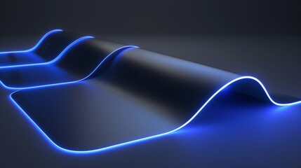 Blue neon lights creating twisted shapes on a dark abstract background