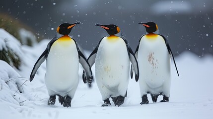 Fototapeta premium Cute penguins take a walk in the snow