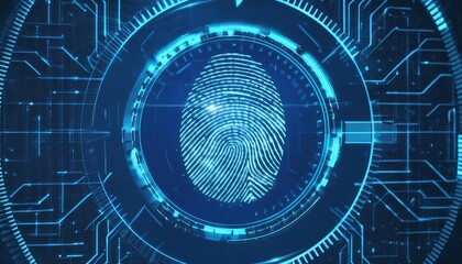 Obraz premium Fingerprint Technology - Scanning of Biometric Data - Hardware Identifying and Measuring Finger - Digital Personal Data - Development in Technology - Data Protection Personal Information - Privacy