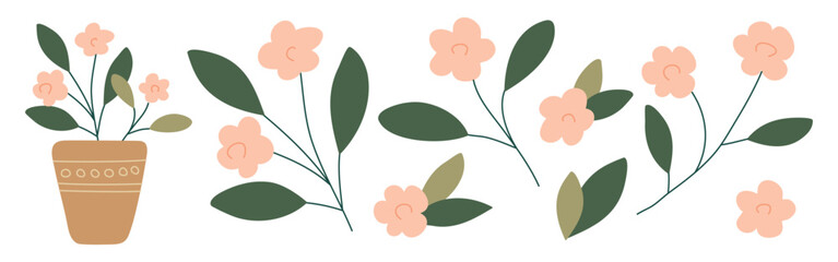 Hand drawn flowers set isolated on white background