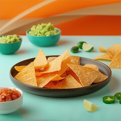 Delicious nachos with salsa and guacamole, served as a tasty snack with crispy tortilla chips