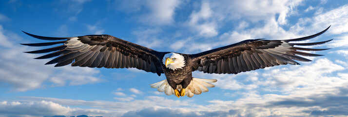 Obraz premium Majestic Eagle Soaring High in the Clear Blue Sky : A Display of Freedom and Dominance