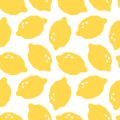 Lemons cartoon seamless pattern isolated on white background. Lemons geometric print for fabric, paper, design. Vector illustration