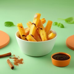 Fried chicken wings and a bowl of fried potatoes isolated on a white background