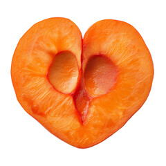 Persimmon abstract heart shaped fruit. Sliced fruit clipart isolated on transparent background