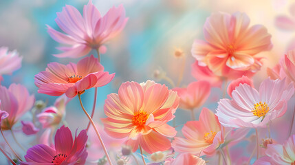 Obraz premium Pastel-colored bright-looking flowers,